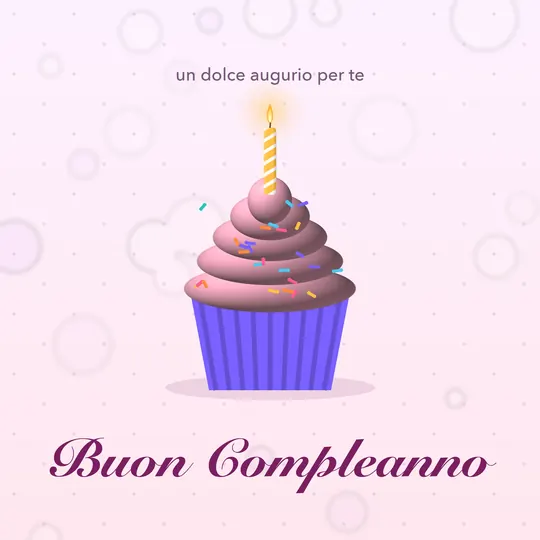 Cupcake con panna rosa, codette colorate e una candelina accesa, scritta Buon Compleanno