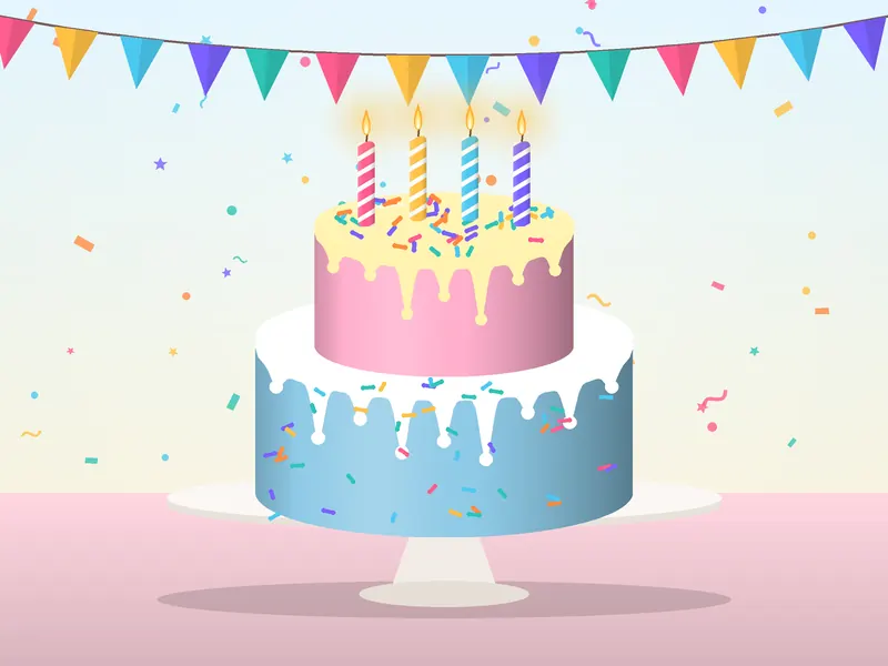 Torta di compleanno per bambini decorata con confettini colorati e candeline